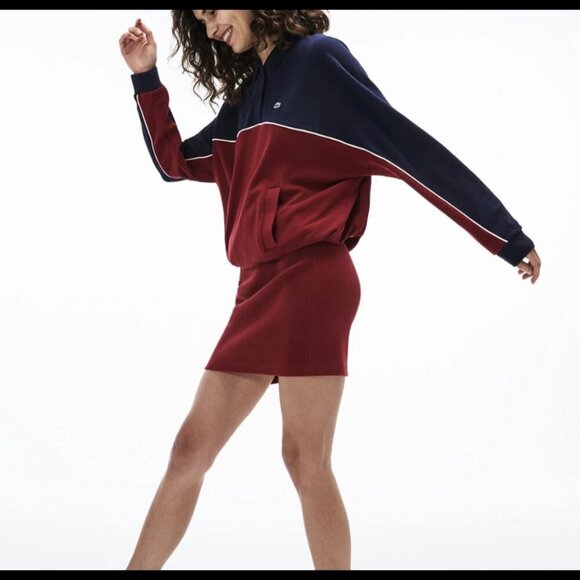 Lacoste Dress Womens Small Polo Long Sleeve Pockets Colorblock 36 Navy New - Picture 1 of 16